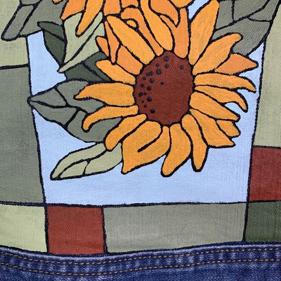 Sunflower Denim Jacket Hand Painted Country Girl Cottagecore Chic Autumn - Picture 9 of 13